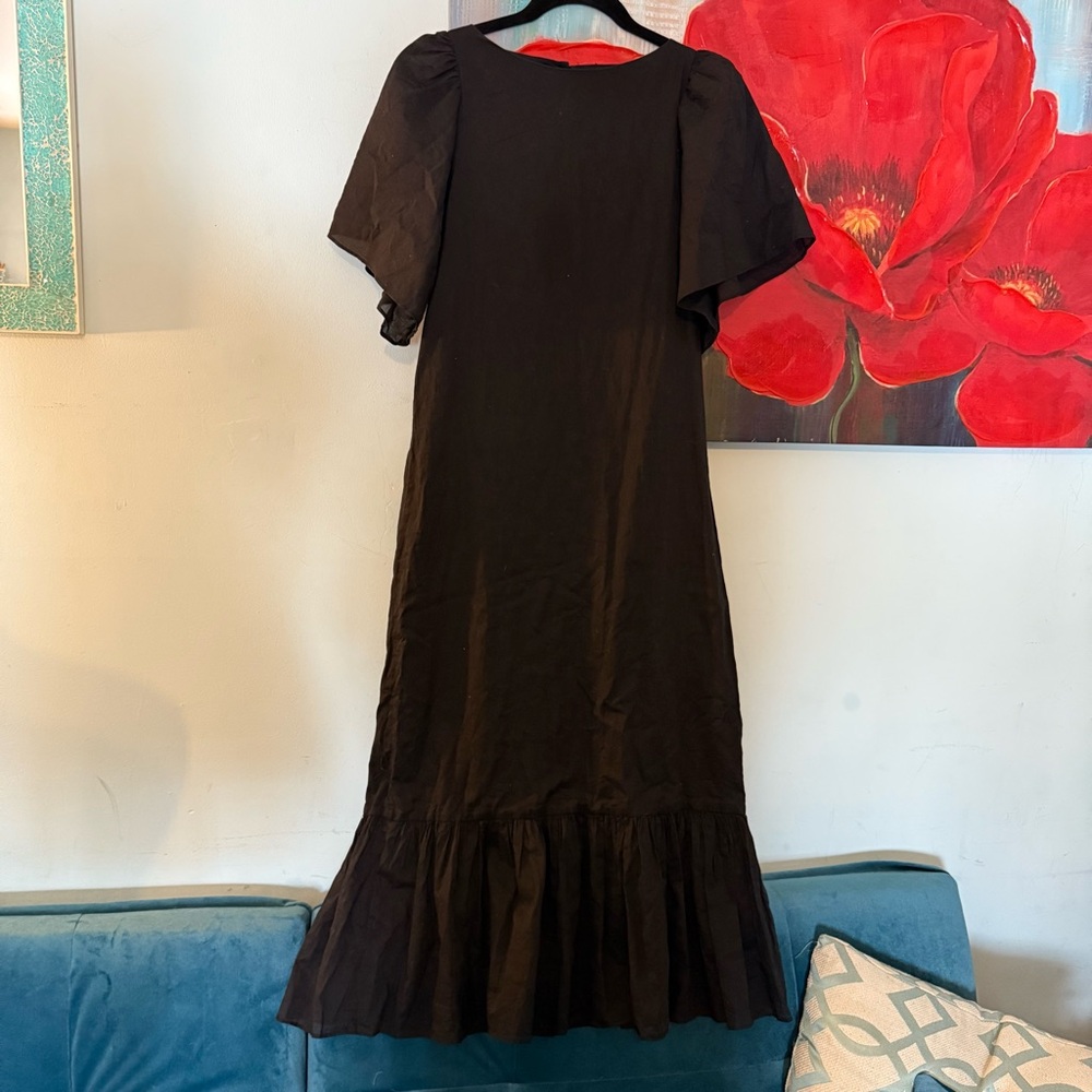 DEMYLEE short Puff sleeve knit Cotton dress Black Lined Size S Small